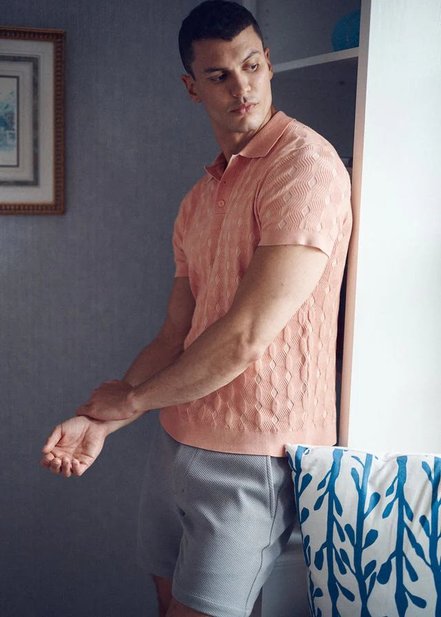 Sherbet Textured Silk/Tencel 3-Button Knit Polo PM-16319