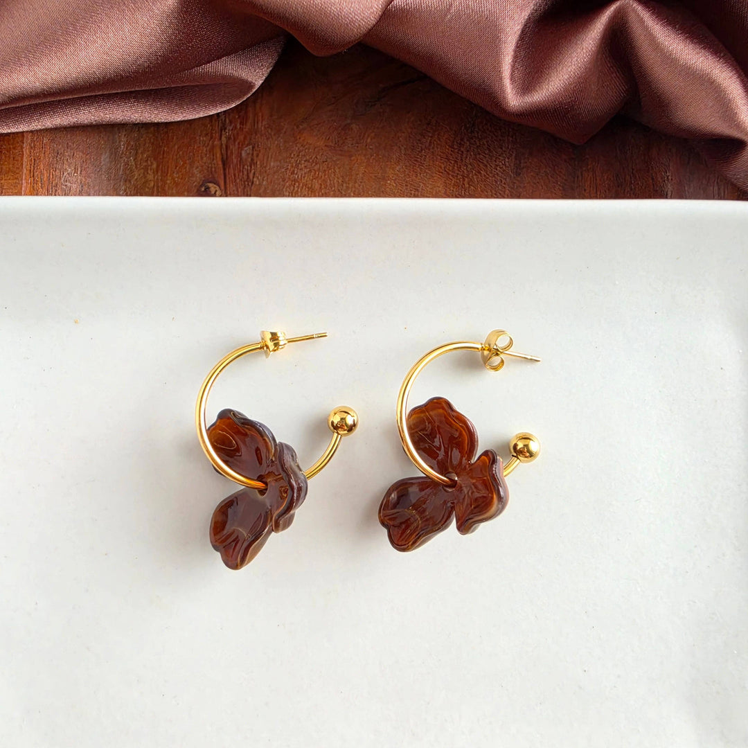 Magnolia Hoop Earrings - Cocoa Brown