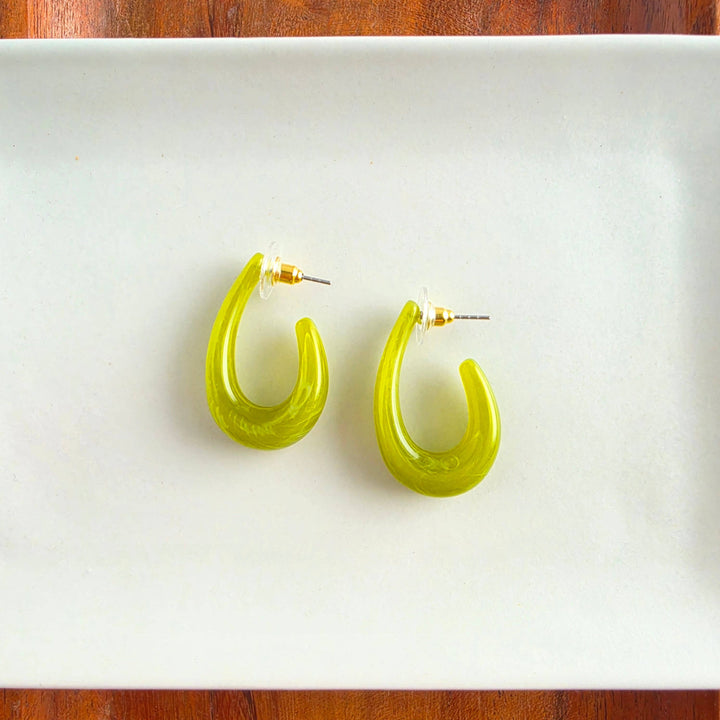 Julie Hoop Earrings - Olive Green