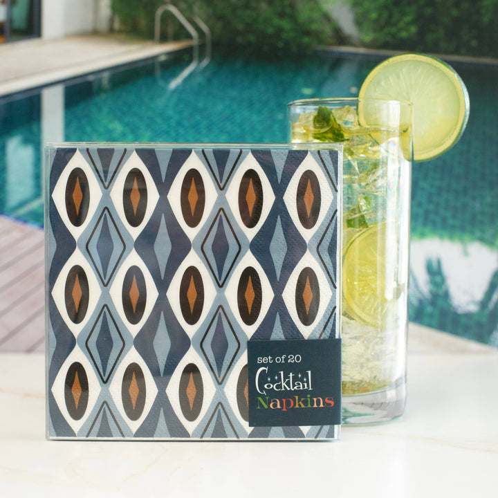 Blue Diamond Mid Century Modern Cocktail Beverage Napkin
