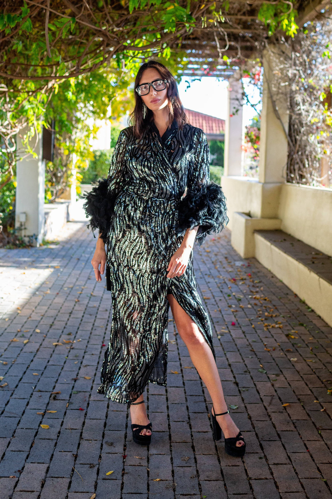 Marlene Wrap Dress in Champagne Noir