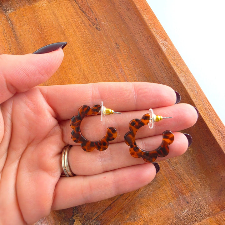 Flora Mini Hoop Earrings - Amber Dot