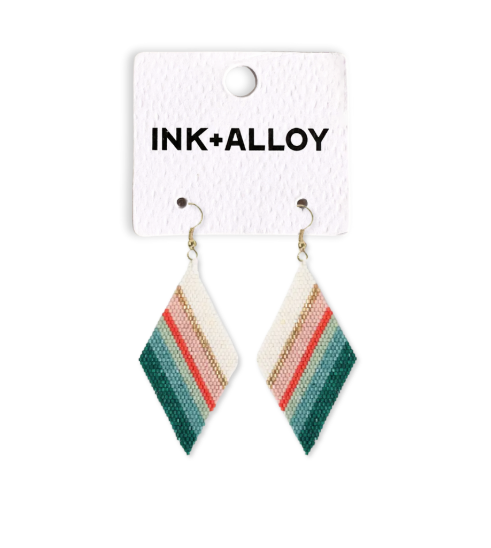 Frida Mixed Stripe Beaded Earrings Teal Poppy Wholesale
