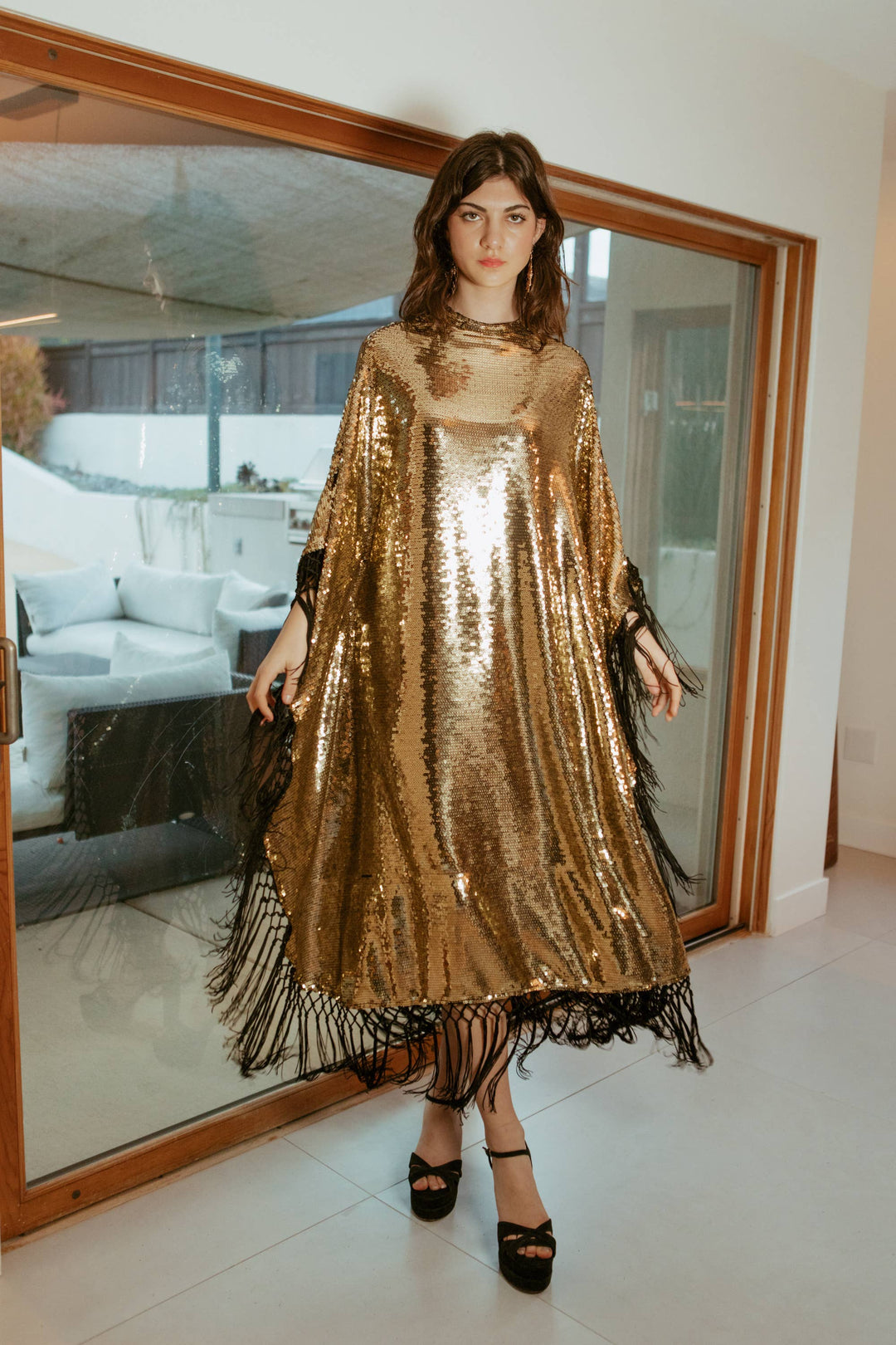 Midnight Cabaret Mock Neck Caftan with Slip