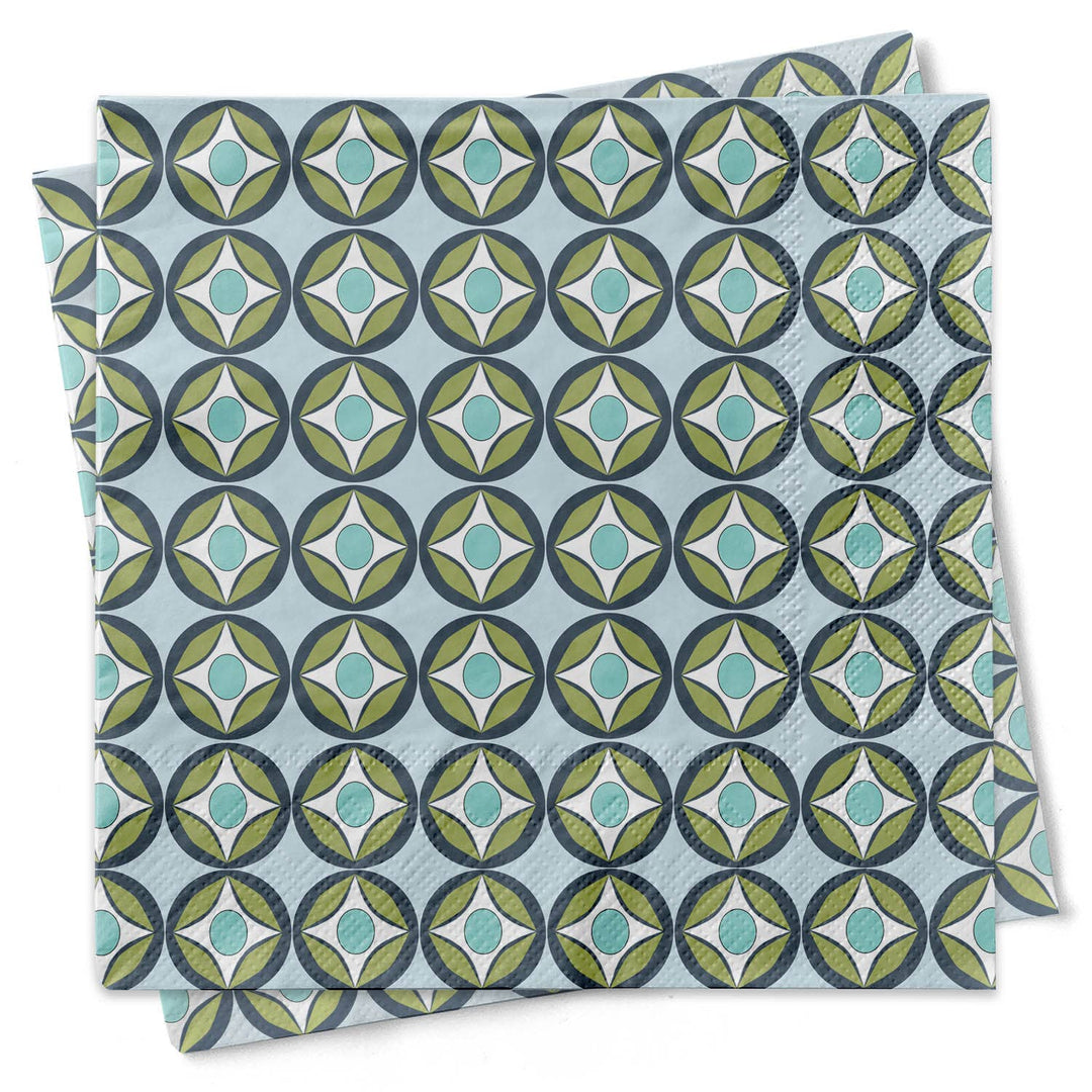 Blue Circle Mid Century Modern Cocktail Beverage Napkin