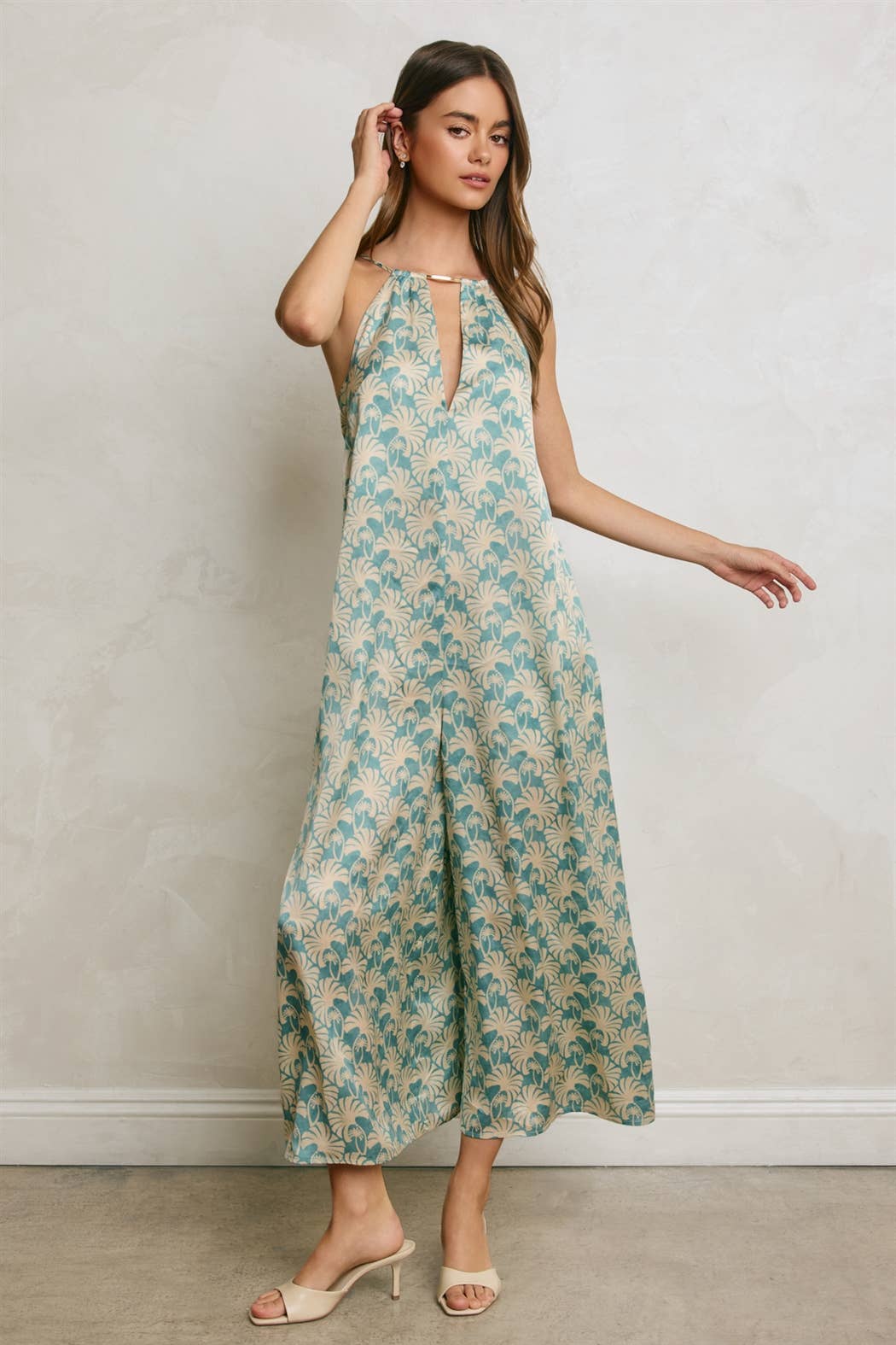 Conversational Metal Trim Keyhole Flared Jumpsuit