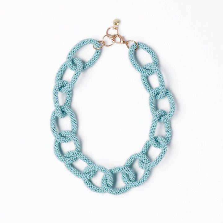 Jenna Chain Link Beaded Necklace Light Blue