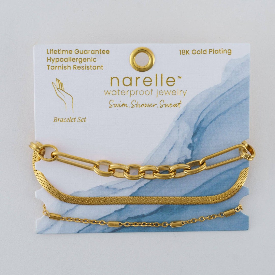 Waterproof Bracelets Narelle Snake Chain Trio Set Yellow Gold
