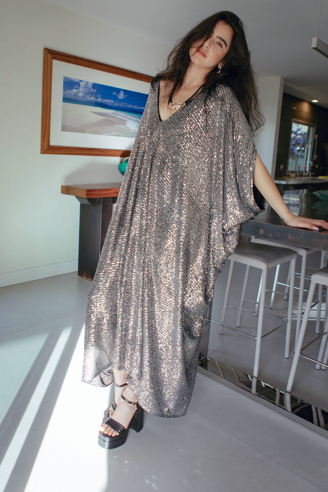 Gunmetal Sequin Caftan