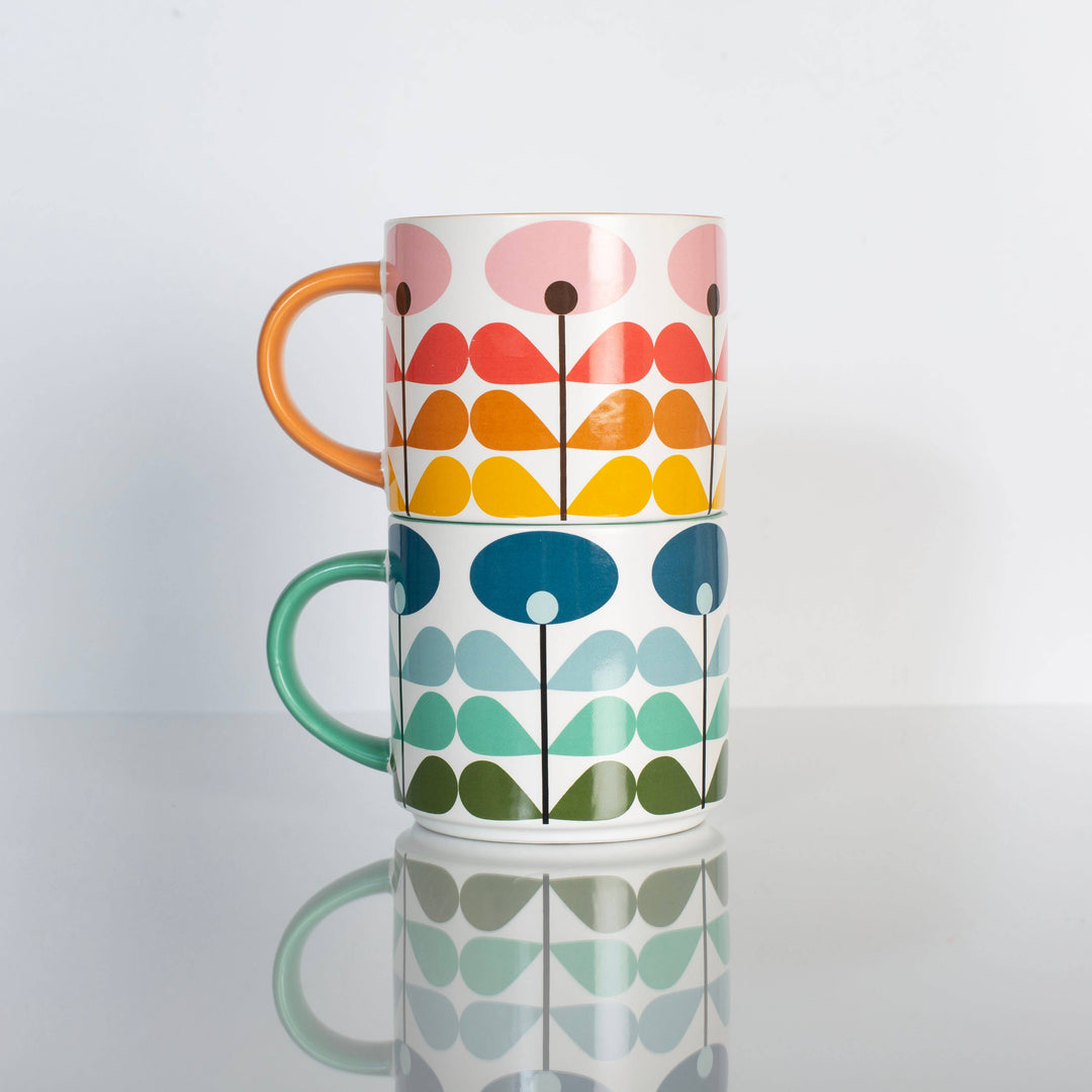 Pink Mid-Century Modern Flower Stackable Coffee Mug