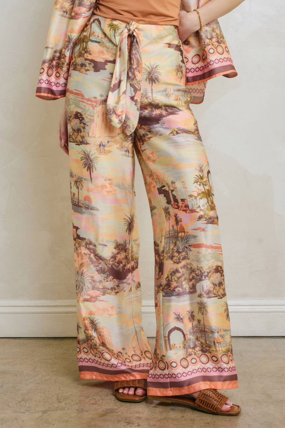 Rose Dusk Oasis Tie Front Relaxed Pants
