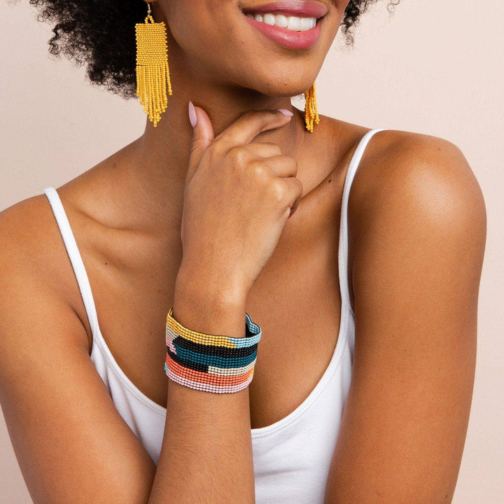 Penelope Horizontal Stripe Beaded Stretch Bracelet Rainbow