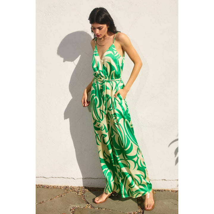 Lucky Girl Surplice Double Corded Belt Jumpsuit