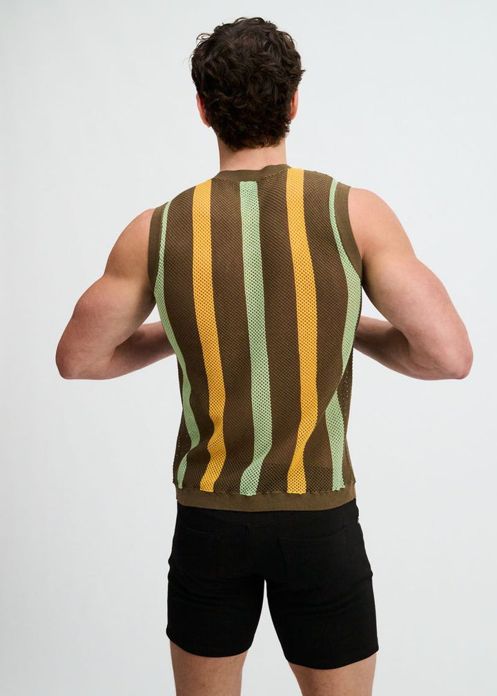 Weed Textured Stripe Open Knit Vest St-24311