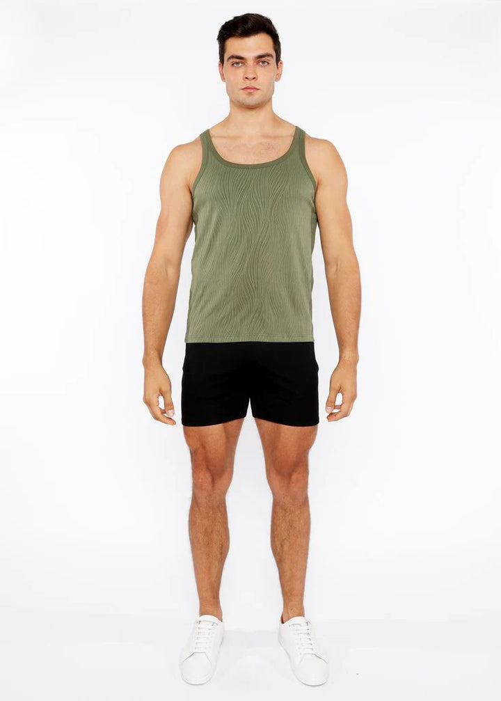 Celadon Veins Stretch Textured Knit Tank Top St-11128