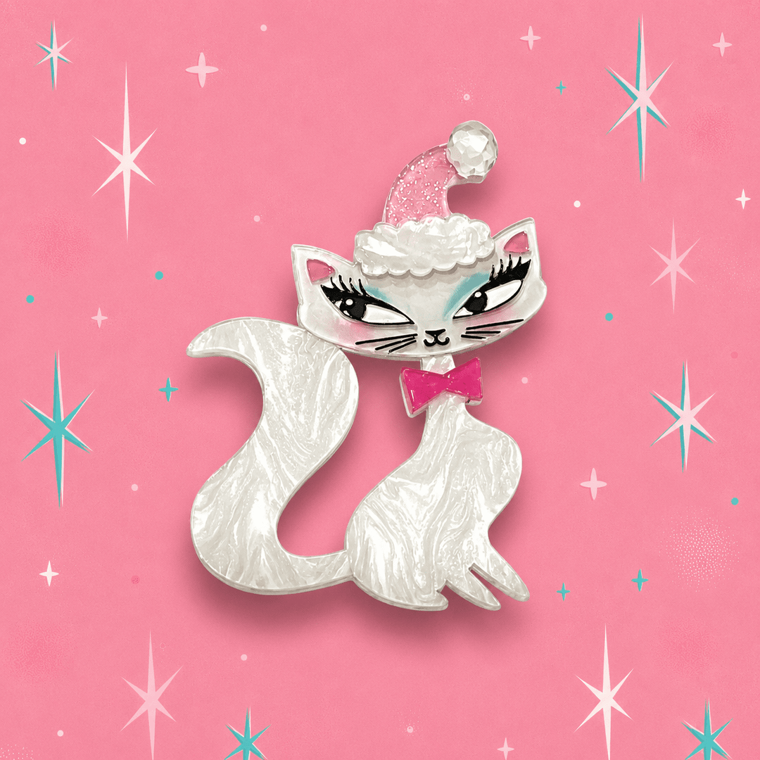 Swanky Pinkmas Kitty Brooch