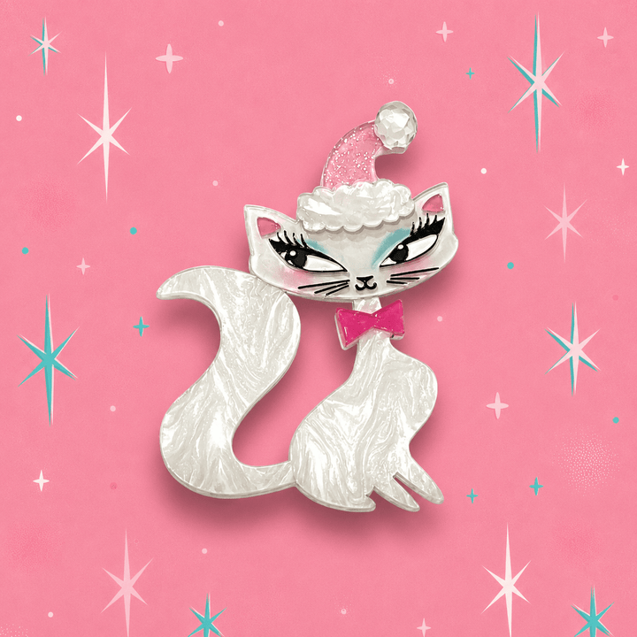 Swanky Pinkmas Kitty Brooch