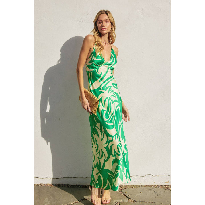 Lucky Girl Chevron Seam Cross Back Maxi Dress