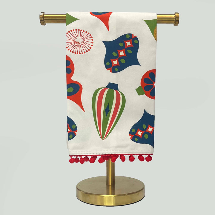 Retro Ornaments Tea Towel with Trim
