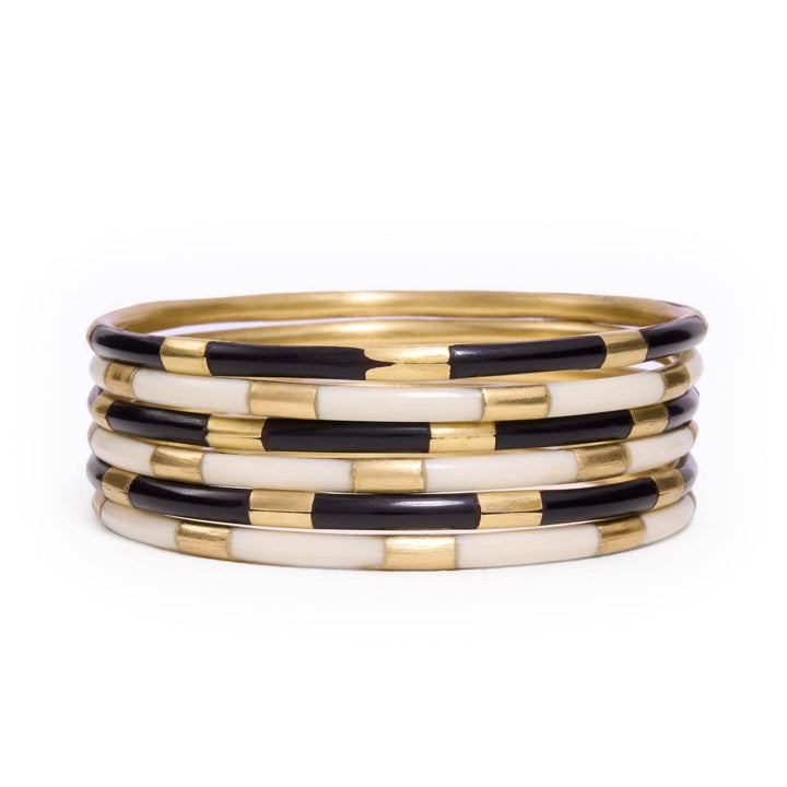 Katherine Bangle Set of 6 Black, White, + Brass