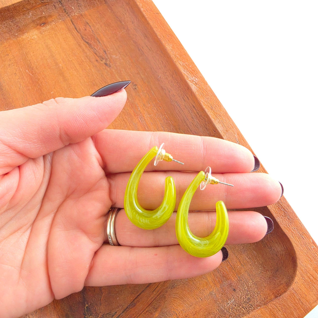 Julie Hoop Earrings - Olive Green