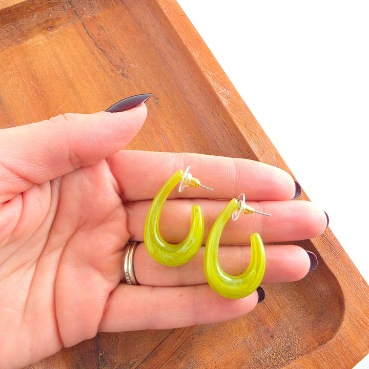 Julie Hoop Earrings - Olive Green