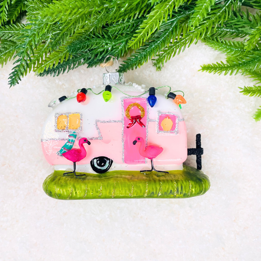 Flamingo Camper Ornament