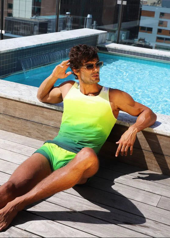 Green Gradient Printed Stretch Mesh Tank Top St-11138