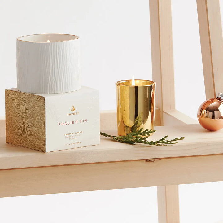 Frasier Fir GIlded Ceramic Poured Candle, Petite