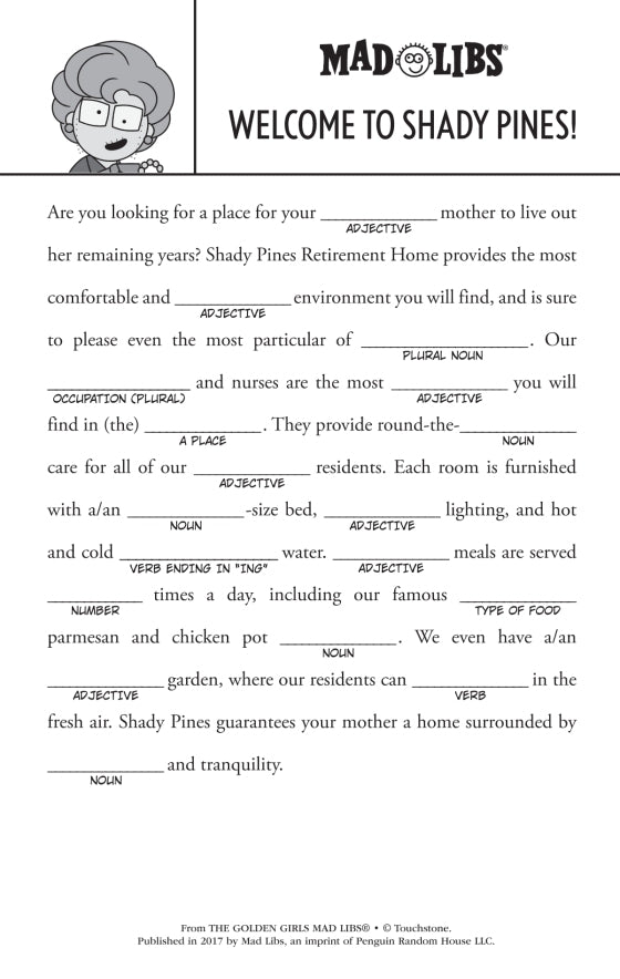 Golden Girls Mad Libs