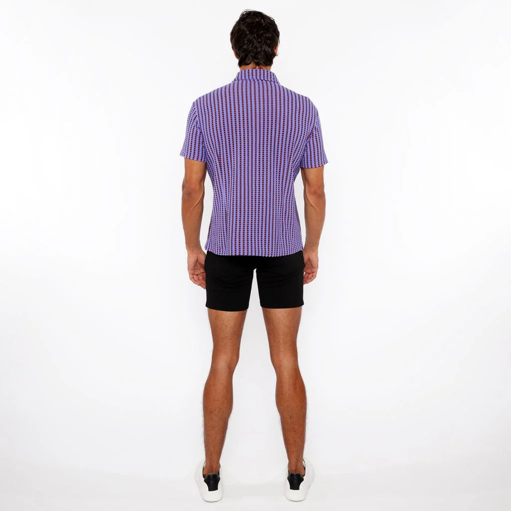 Grape/Brick Stripe Stretch Open Knit Short Sleeve Shirt St-24062