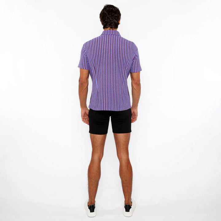 Grape/Brick Stripe Stretch Open Knit Short Sleeve Shirt St-24062