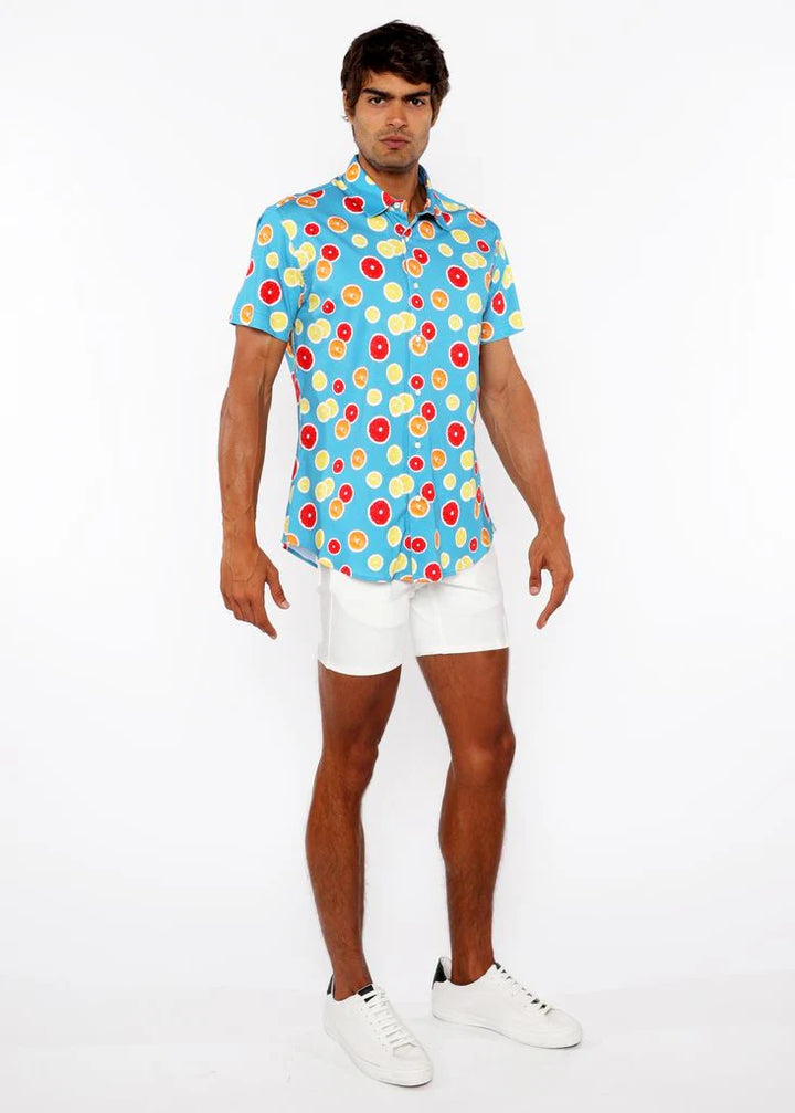 Orange/Grapefruit Slices Printed Cotton Jersey Knit Short Sleeve Shirt St-9334