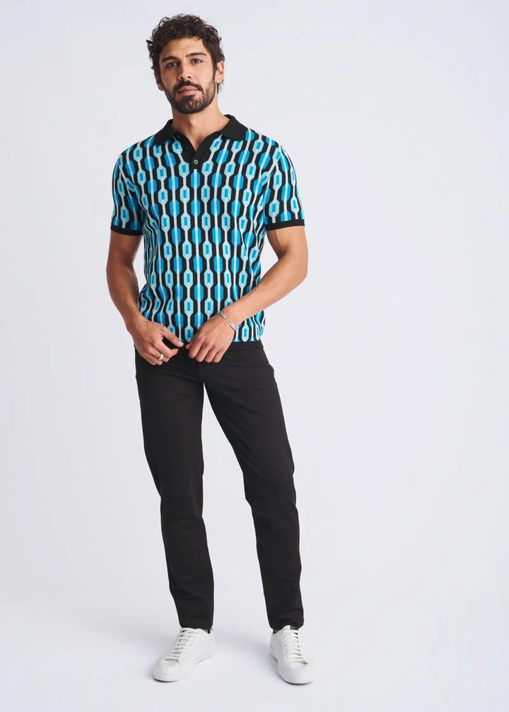Retro Chains Jacquard Cotton 3-Button Knit Polo PM-16328
