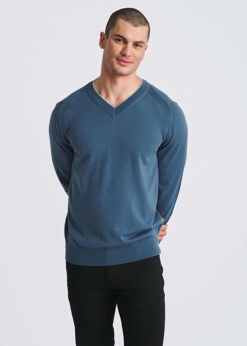 Contrast V-Neck Wool Blend Sweater