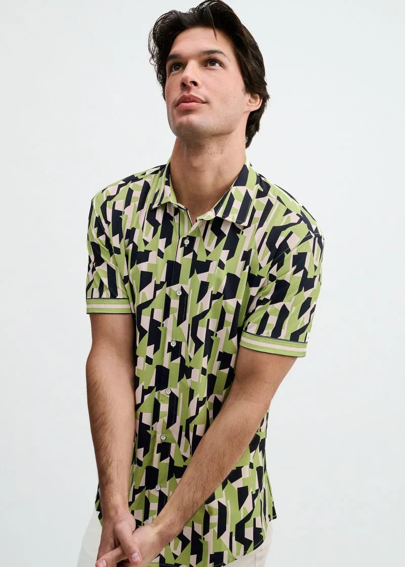 Menthol/Midnight Abstract Performance Knit Stretch Short Sleeve Shirt