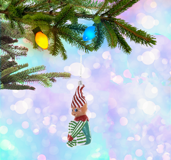 Knee Hugging Elf Ornament