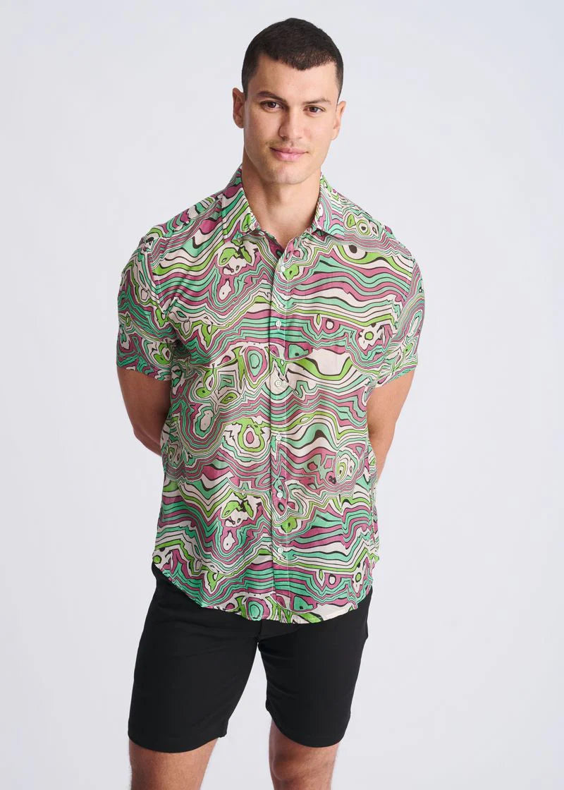 Bud/Blush Swirls Printed Lightweight Cotton/Silk Short Sleeve Shirt PM-46044
