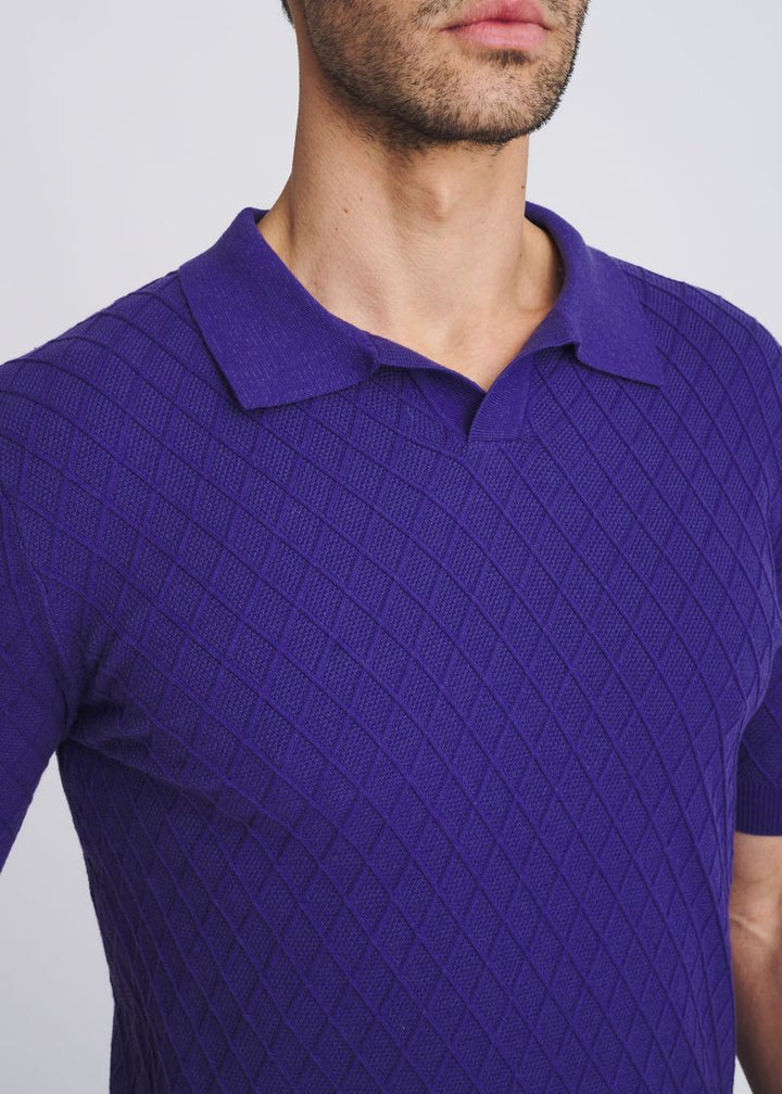 Textured Diamond Johnny Collar Knit Shirt