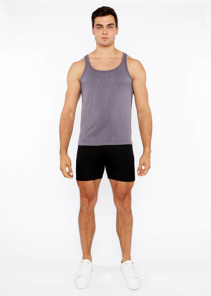 Charcoal Veins Stretch Textured Knit Tank Top St-11128