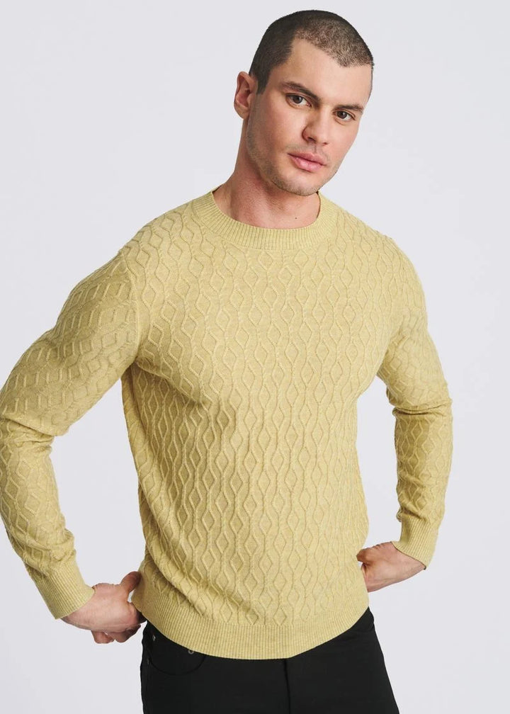Cable Knit Crew Neck Wool Blend Sweater