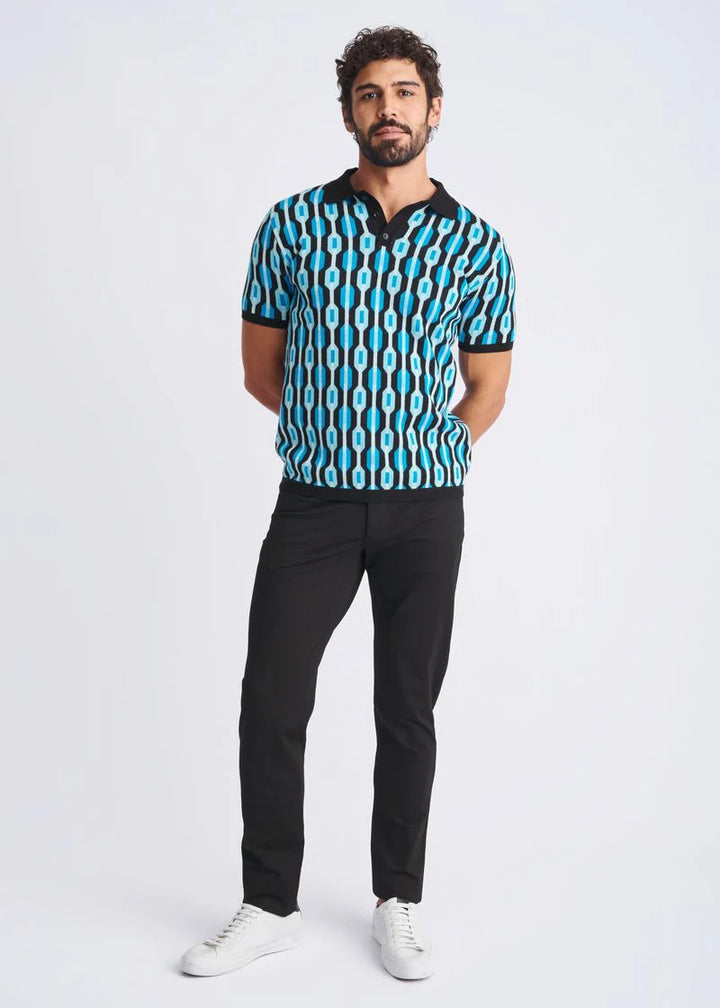 Retro Chains Jacquard Cotton 3-Button Knit Polo PM-16328