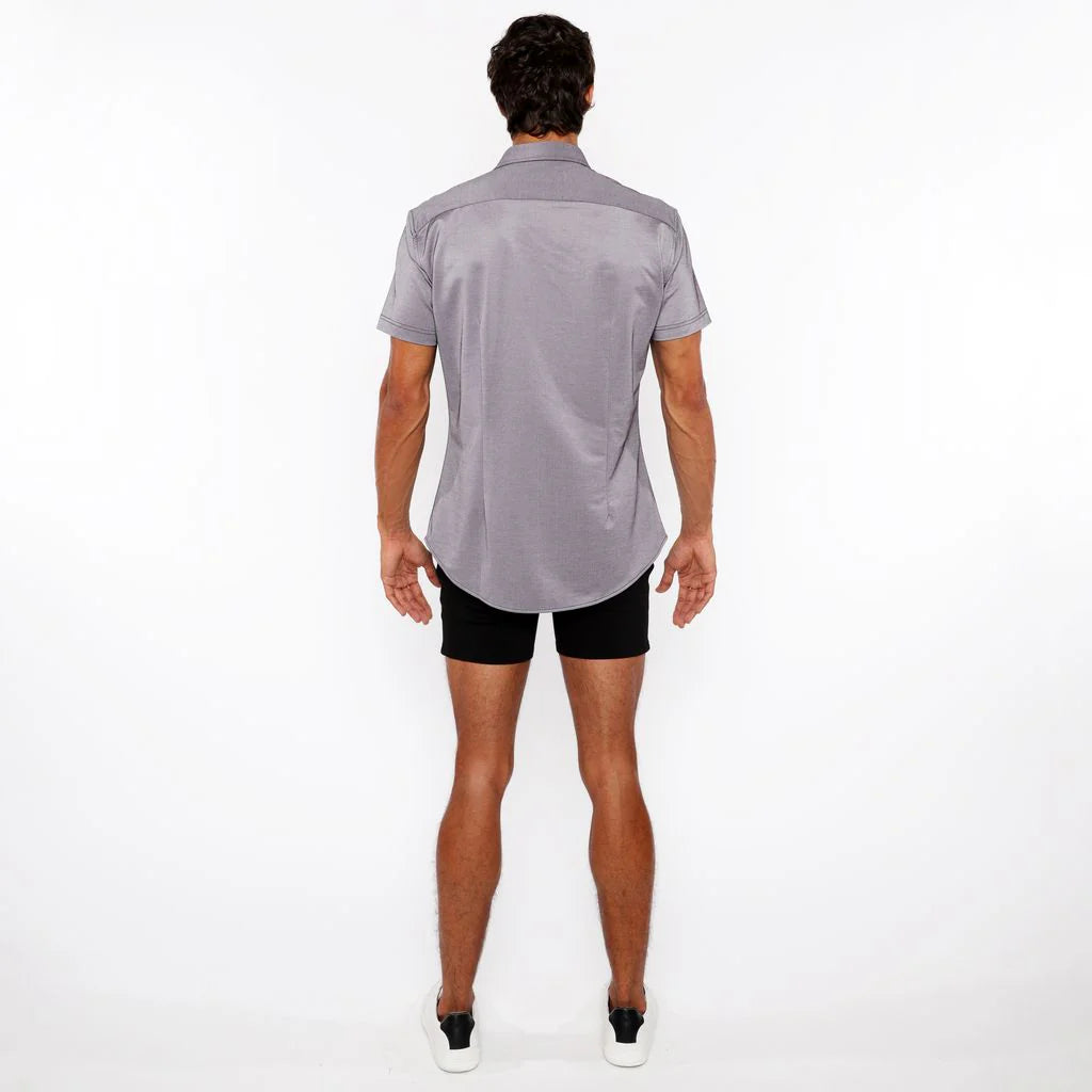 Raisin Solid Stretch Jersey Knit Short Sleeve Shirt W/Contrast Placket St-963-04