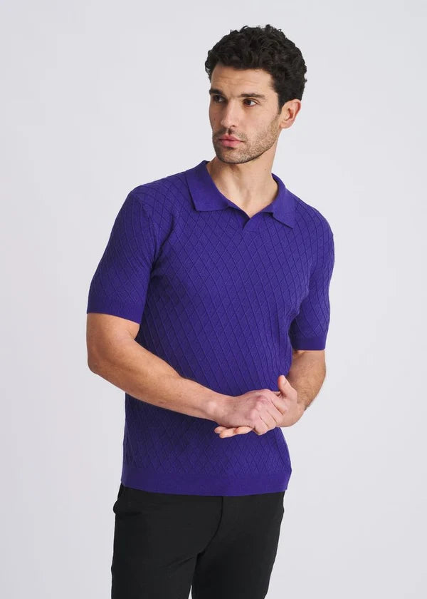Textured Diamond Johnny Collar Knit Shirt