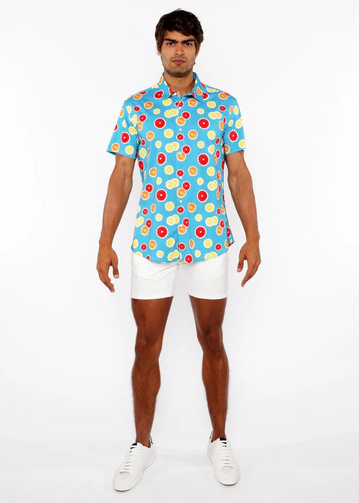 Orange/Grapefruit Slices Printed Cotton Jersey Knit Short Sleeve Shirt St-9334
