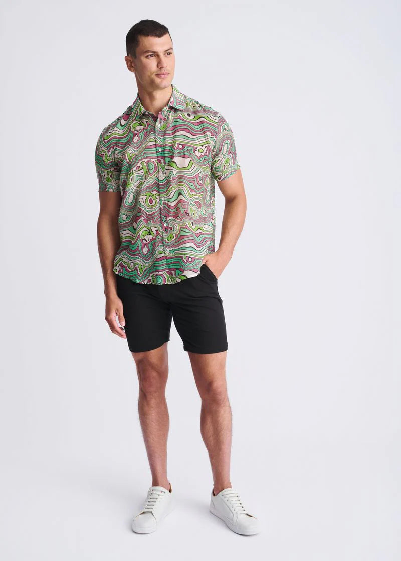 Bud/Blush Swirls Printed Lightweight Cotton/Silk Short Sleeve Shirt PM-46044