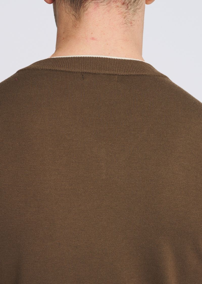 Contrast V-Neck Wool Blend Sweater