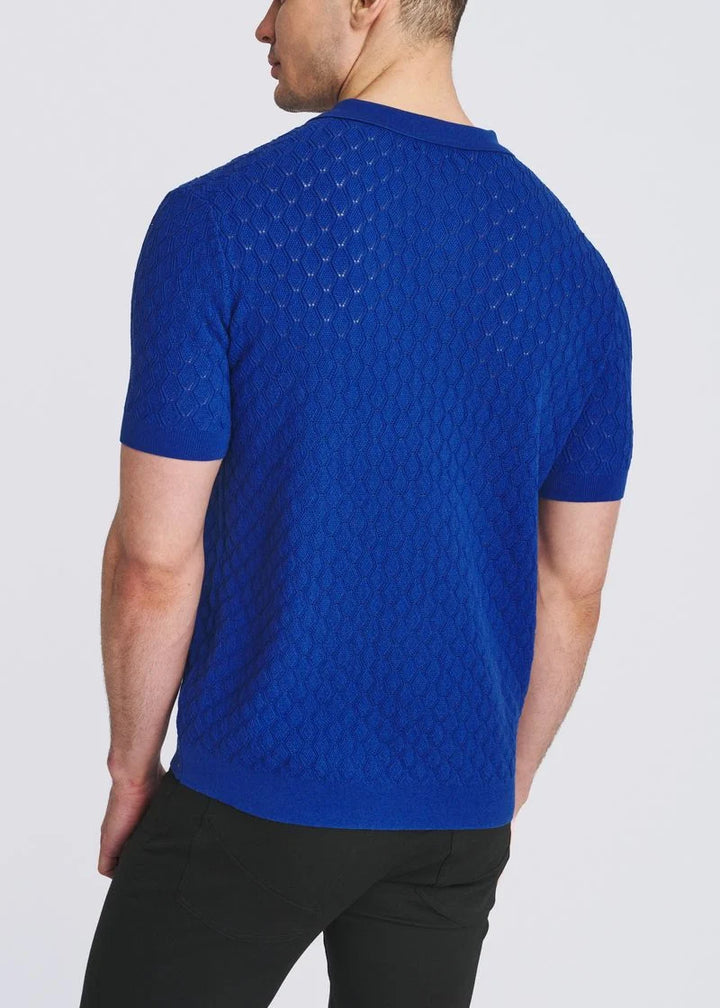 Textured Wave Silk/Tencel 3-Button Polo Shirt