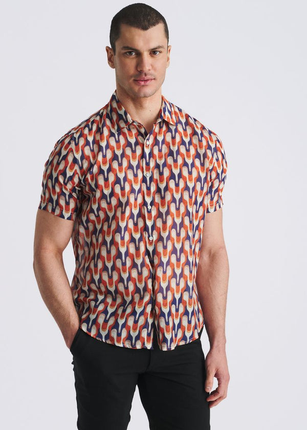 Lightweight Cotton/Silk Short Sleeve Shirt Rust/Admiral Swirls
