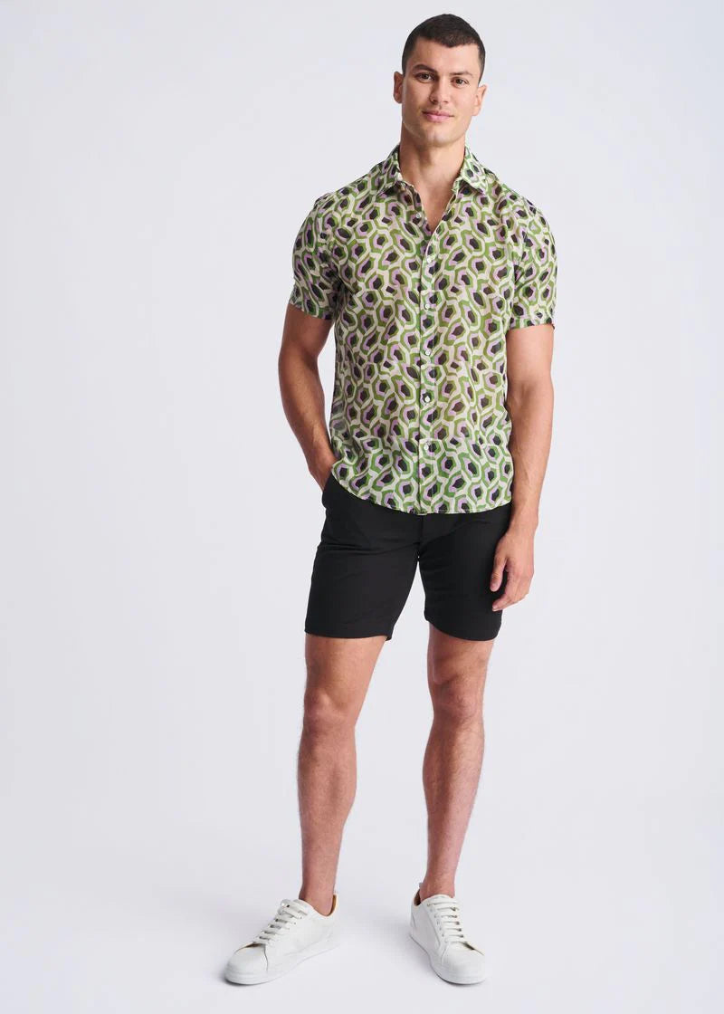 Lilac/Sprout Abstract Printed Lightweight Cotton/Silk Short Sleeve Shirt PM-46042